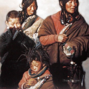  Yifei Lienzo - Familia tibetana (2) Chen Yifei Tíbet